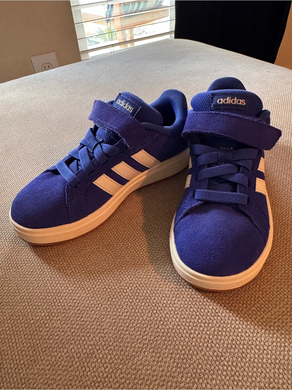 adidas Kids Royal Blue Suede Sneakers with White Stripes